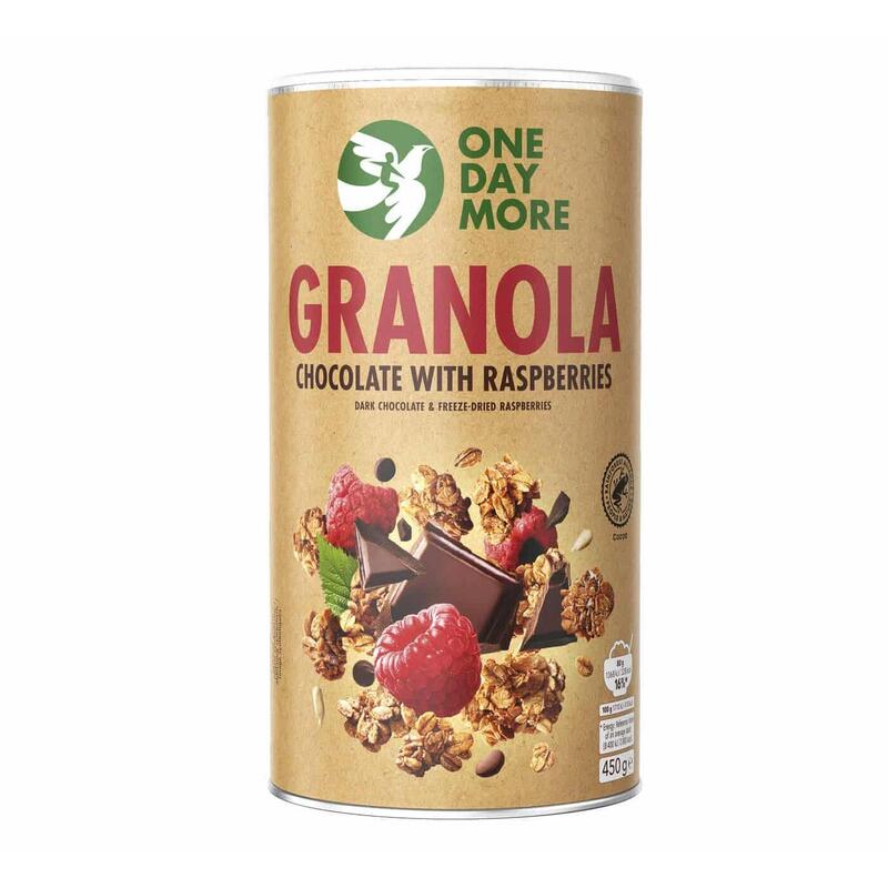 Granola z gorzką czekoladą i liofilizowanymi malinami