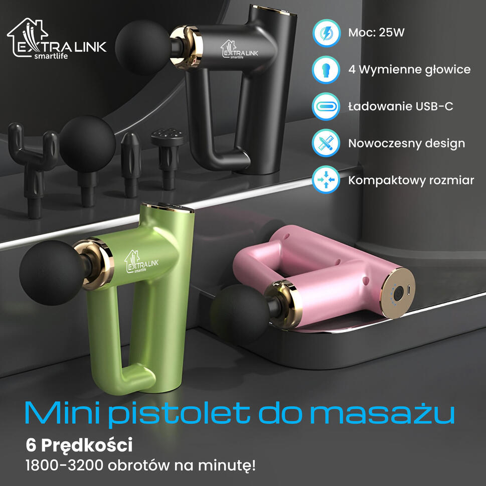 Masażer do masażu Extralink Massage Gun Mini Różowy 4 końcówki