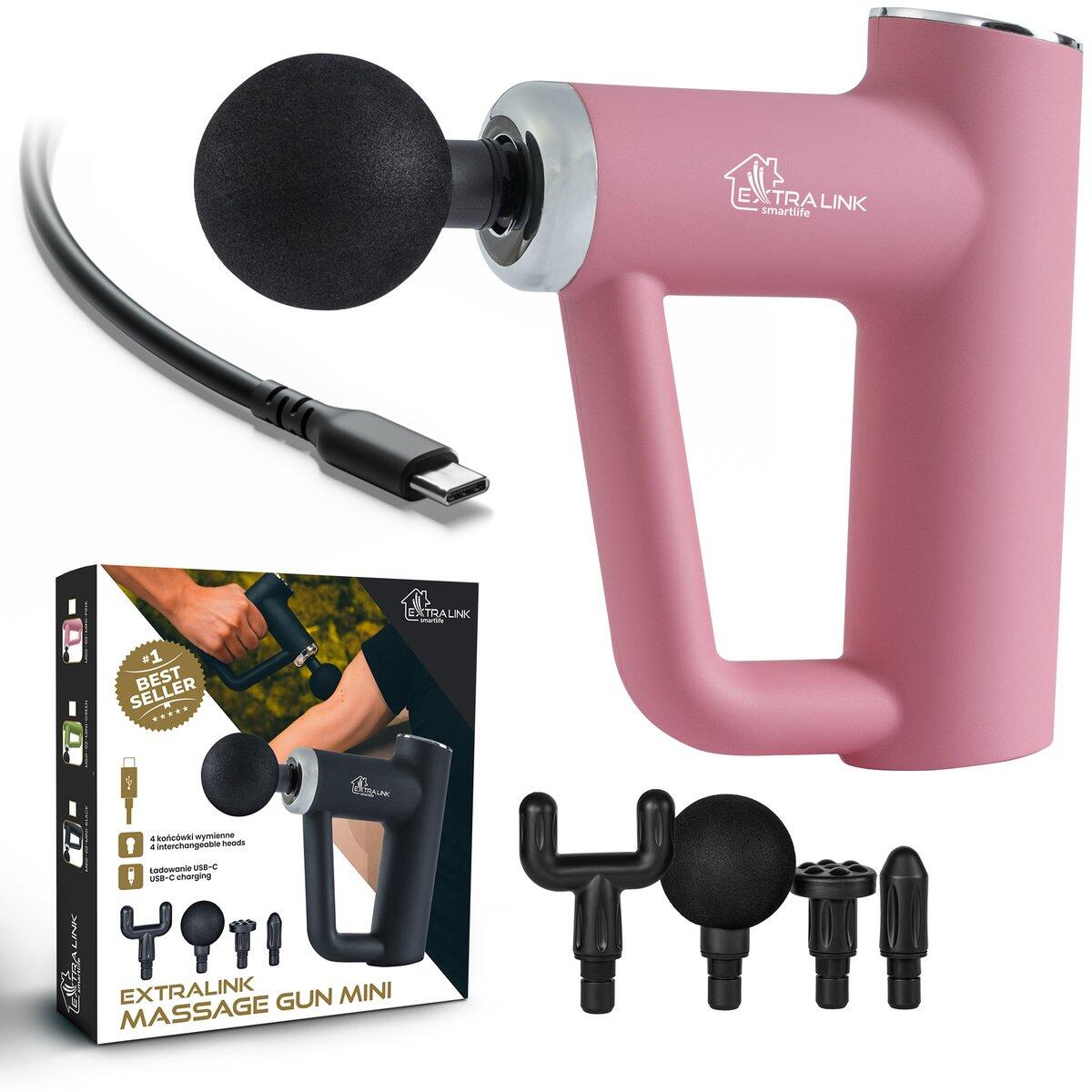 Masażer do masażu Extralink Massage Gun Mini Różowy 4 końcówki