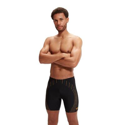 Speedo duo logo print mid jammer - zwart / oranje - uk maat 40