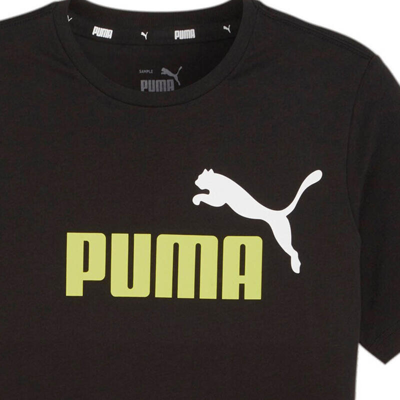 Essentials+ T-shirt met 2-kleuren-logo heren PUMA Black Lime Sheen Green