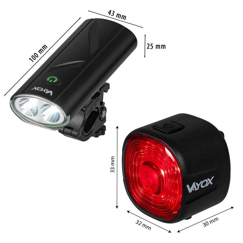 VAYOX VA0111 + VA0156 elülső és hátsó USB-C kerékpárvilágítás-készlet