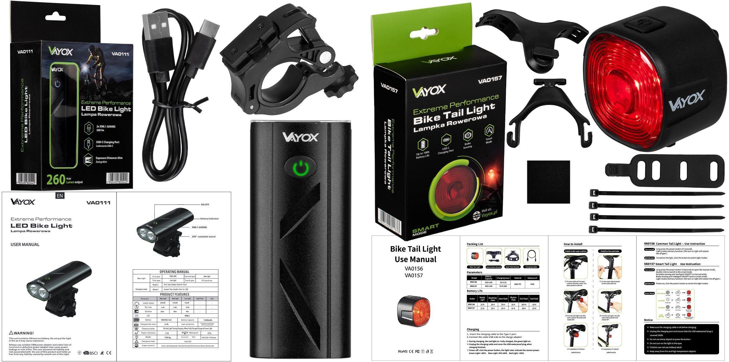Set di luci per bici VAYOX VA0111 + VA0156 anteriore e posteriore USB-C 7/7