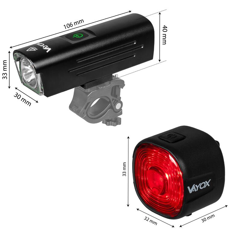 Jeu de feux de vélo VAYOX VA0046 + VA0156 feux LED avant et arrière