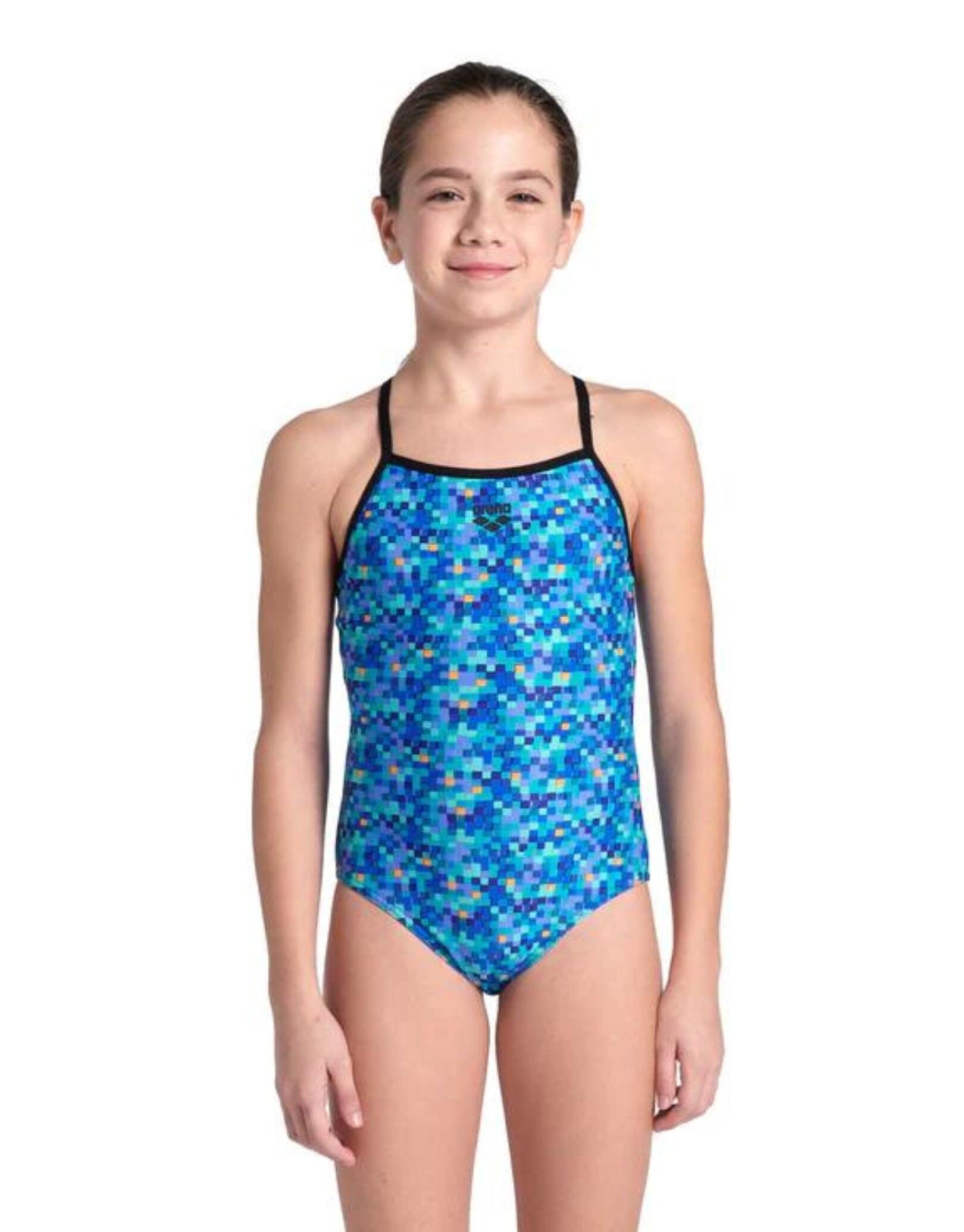 ARENA Arena Girls Pooltiles Lightdrop Swimsuit - Black/Blue Multi