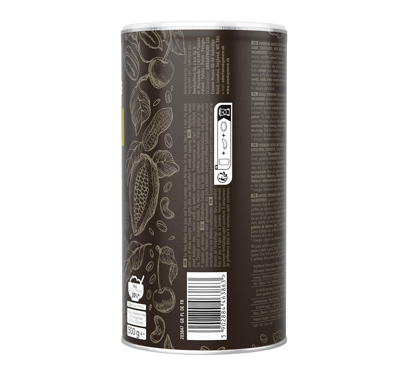 Musli premium z belgijską czekoladą, orzechami i liofilizowanymi wiśniami 2/3