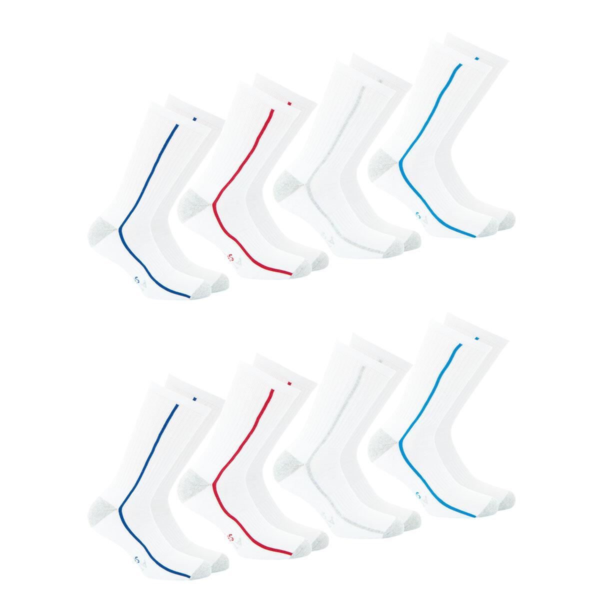 Athena - Lot De 8 Paires De Chaussettes De Sport Mi-hautes - Chaussettes - Blanc - 43/46 - Decathlon