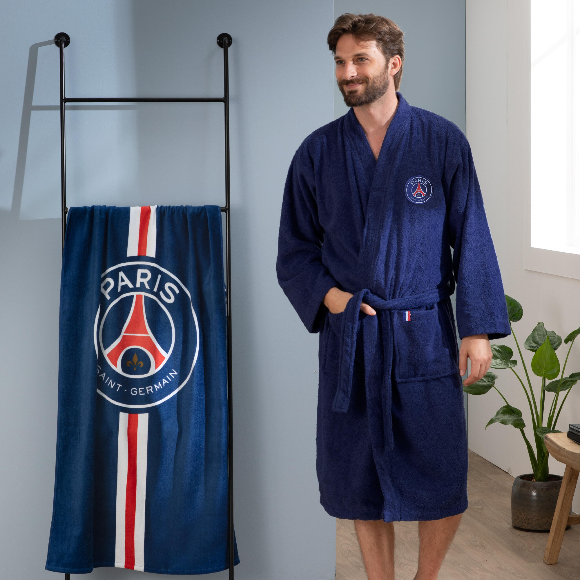 Peignoir de bain adulte 100% coton football Paris - Ruban 3/7