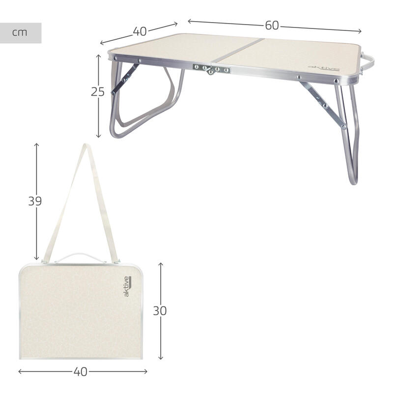 AKTIVE - Table Pliante en Aluminium avec Poignée. Table de Camping, Blanc