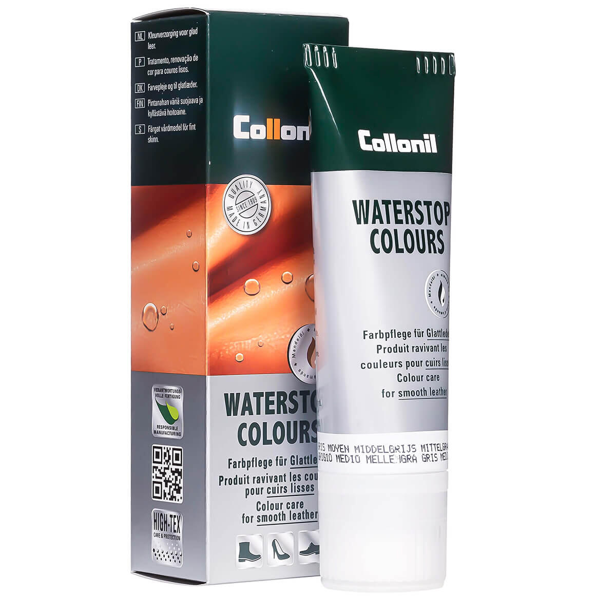 Crema de pantofi cu ulei de migdale Collonil Waterstop Colours, 75 ml, gri mediu