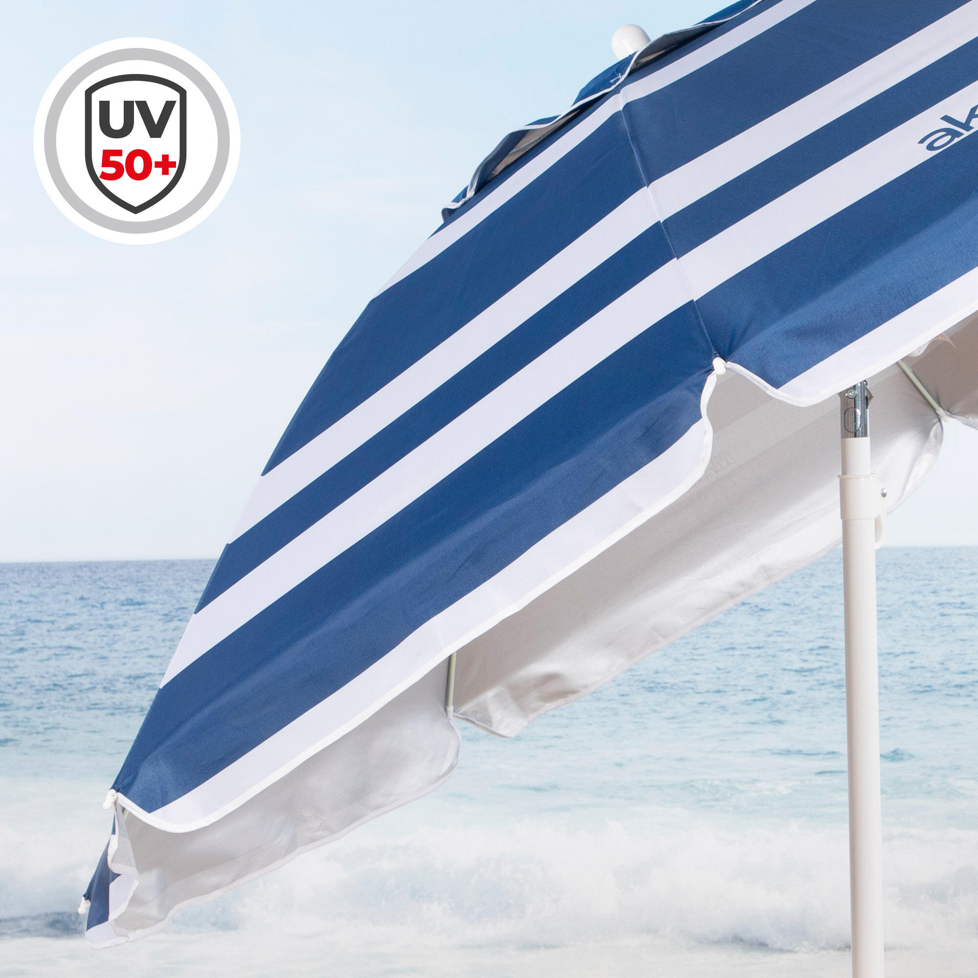 Aktive Ombrellone da spiaggia antivento con 8 stecche, 200 cm, strisce blu 2/6