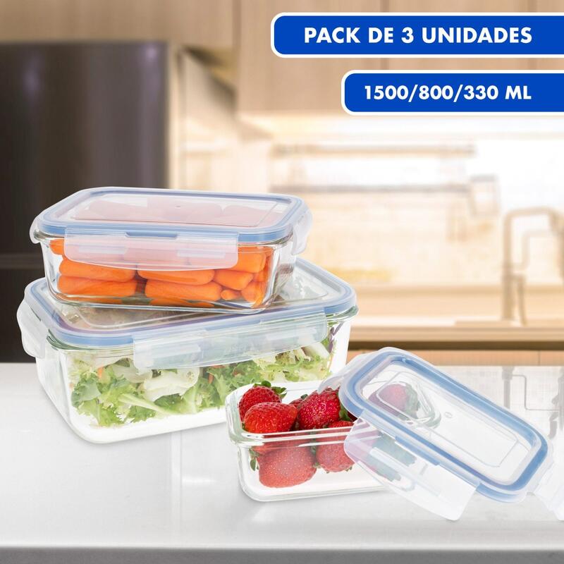 Pacote de 3 recipientes de vidro herméticos 330/800/1500 ml Max Home