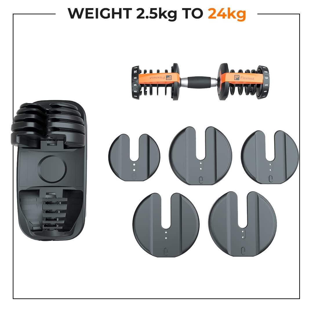 Flexnest Adjustable Iron Dumbbell for Home Gym Workout (2.5Kg-24Kg) Set of 2