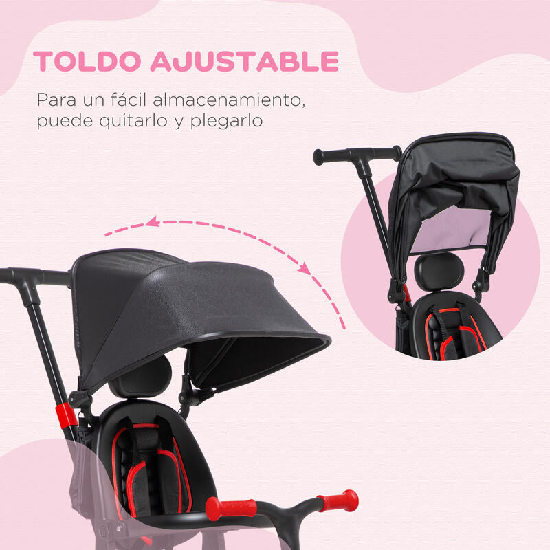 3 en 1 Triciclo para bebé carga 25 kg AIYAPLAY 96,5x49x101 cm rojo