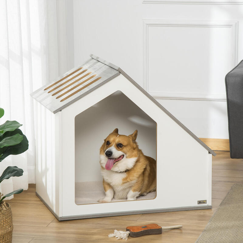 PawHut Caseta de Madera para Perros Interior Casa para Mascotas con Cojín