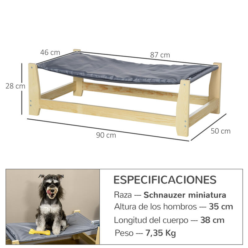 PawHut Cama Elevada para Perros Carga 15 kg  90x50x28 cm Gris