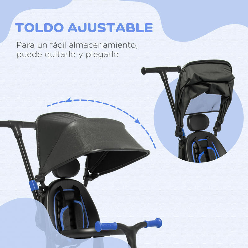 3 en 1 Triciclo para bebé carga 25 kg AIYAPLAY 96,5x49x101 cm azul