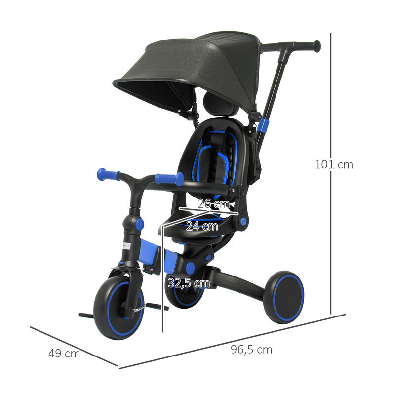 3 en 1 Triciclo para bebé carga 25 kg AIYAPLAY 96,5x49x101 cm azul