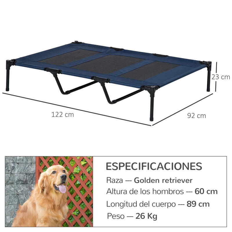 Cama Elevada para Perros PawHut 122x92x23 cm Azul