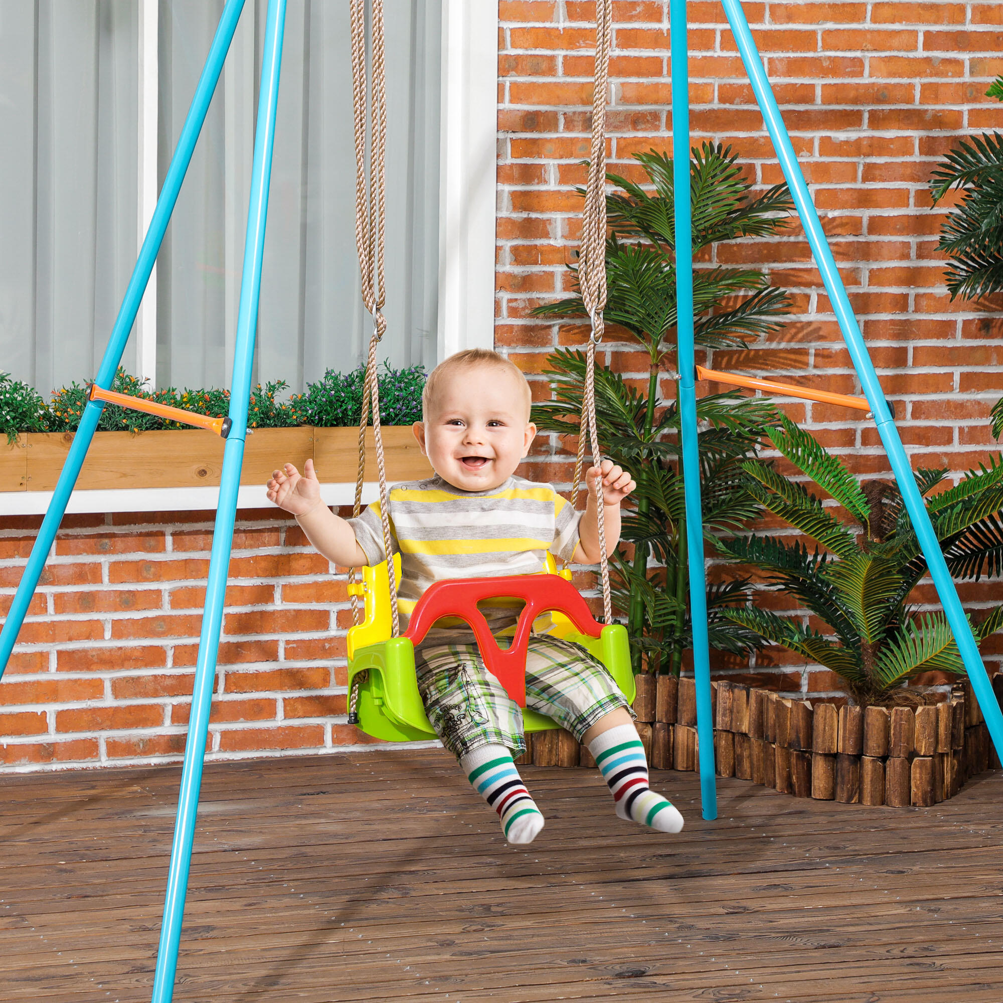 Outsunny Altalena per Bambini 9-36 Mesi con Corda Regolabile Multicolore 2/7