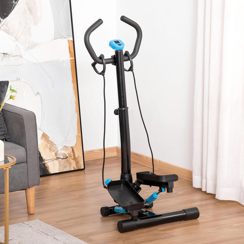 HOMCOM Stepper de antrenament fitness, reglabil, cu benzi elastice, ecran LCD