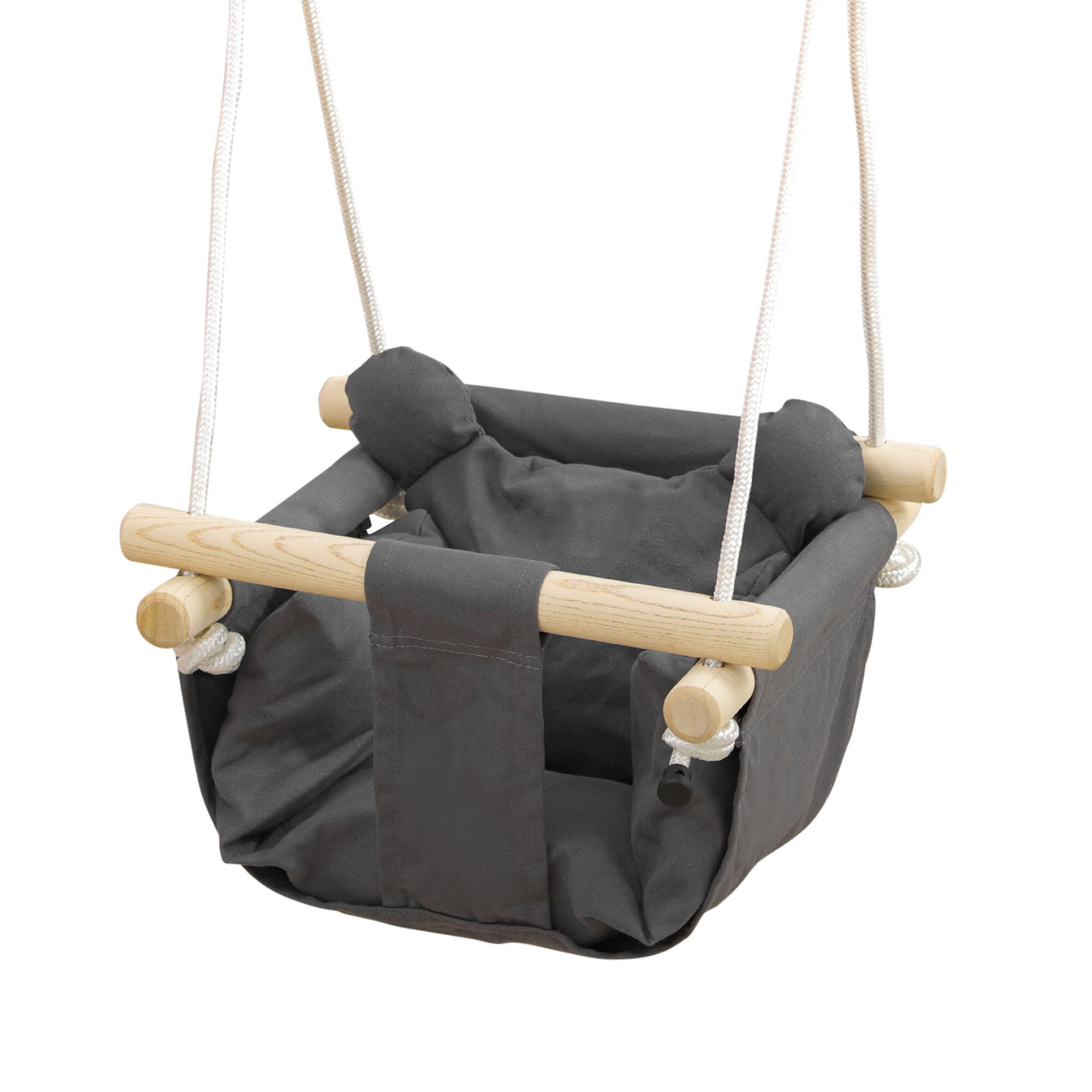 OUTSUNNY Baloiço para bebé 40x40x110-180 cm cinza escuro e madeira natural AIYAPLAY