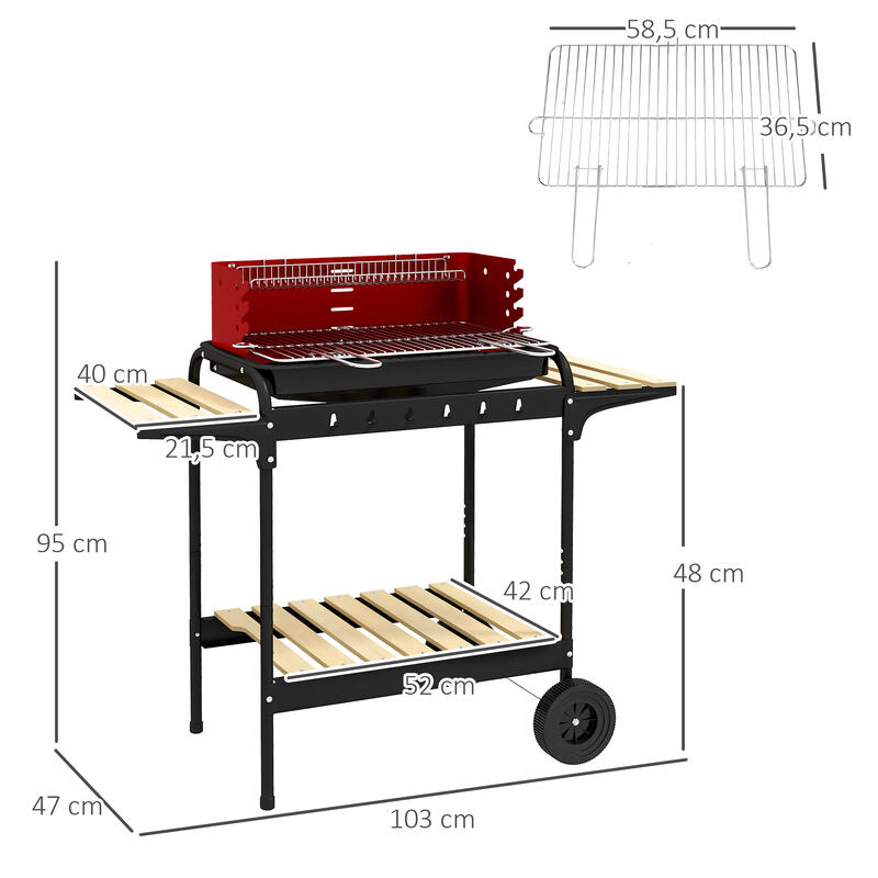 Barbacoa de Carbón Outsunny 103x47x95 cm Rojo