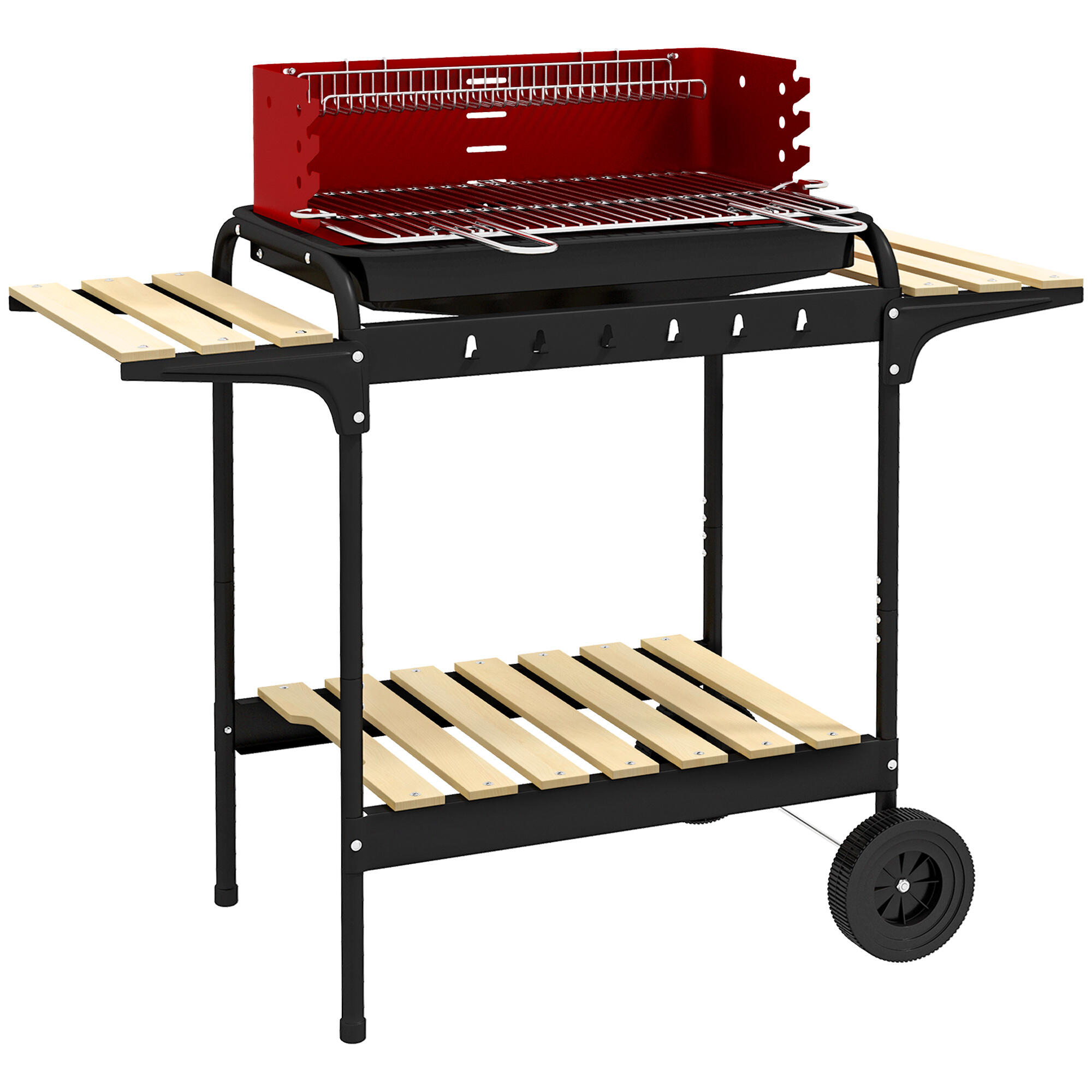 Barbecue a carvão vermelho e preto outsunny