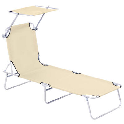 Outsunny Sdraio da Giardino Pieghevole e Reclinabile con Tettuccio Beige