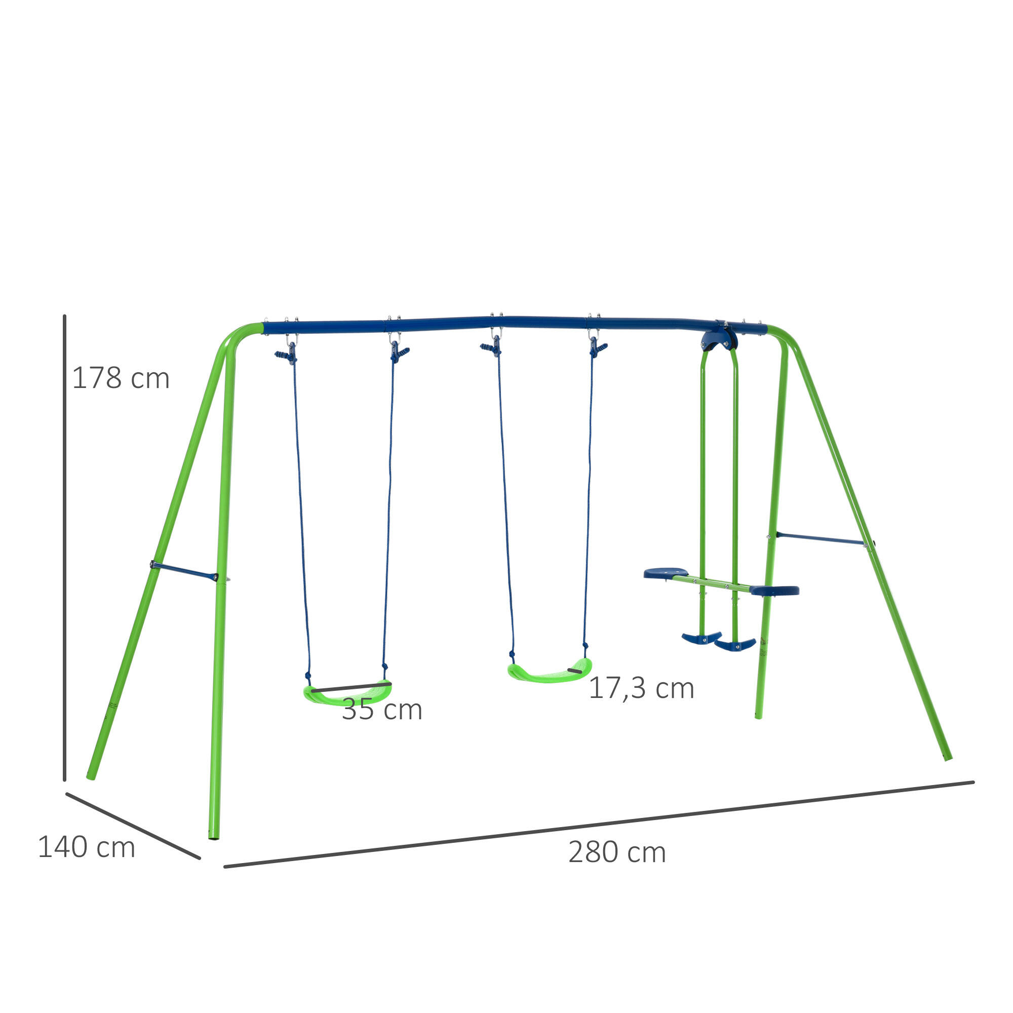 Conjunto de baloiço para crianças 280x140x178 cm verde Outsunny 3/7