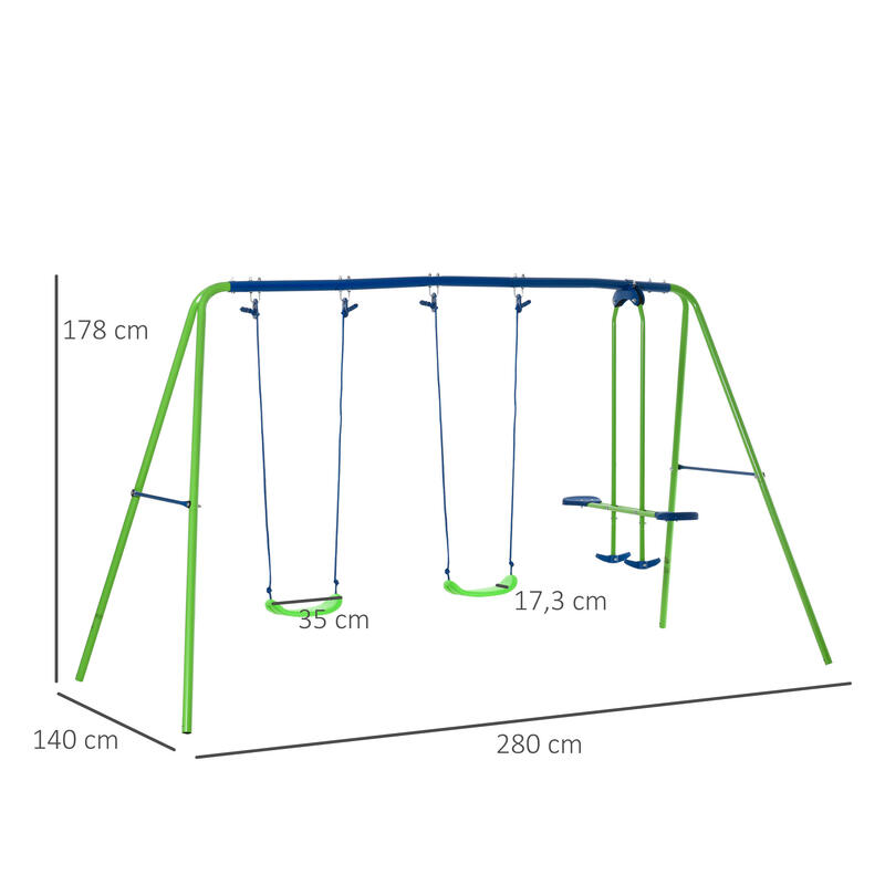 Conjunto de baloiço para crianças 280x140x178 cm verde Outsunny