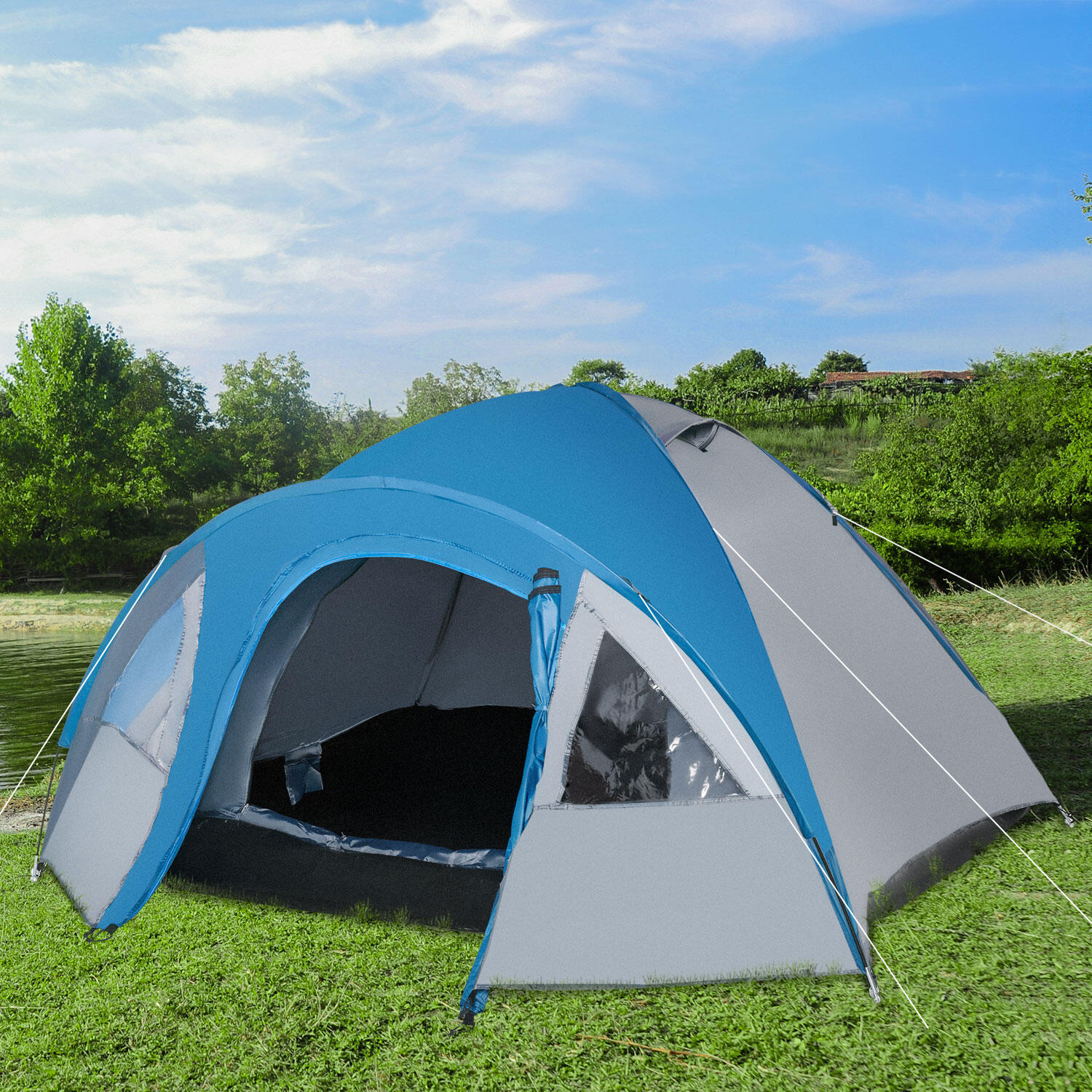 Tenda de campismo cinza e azul Outsunny 2/7