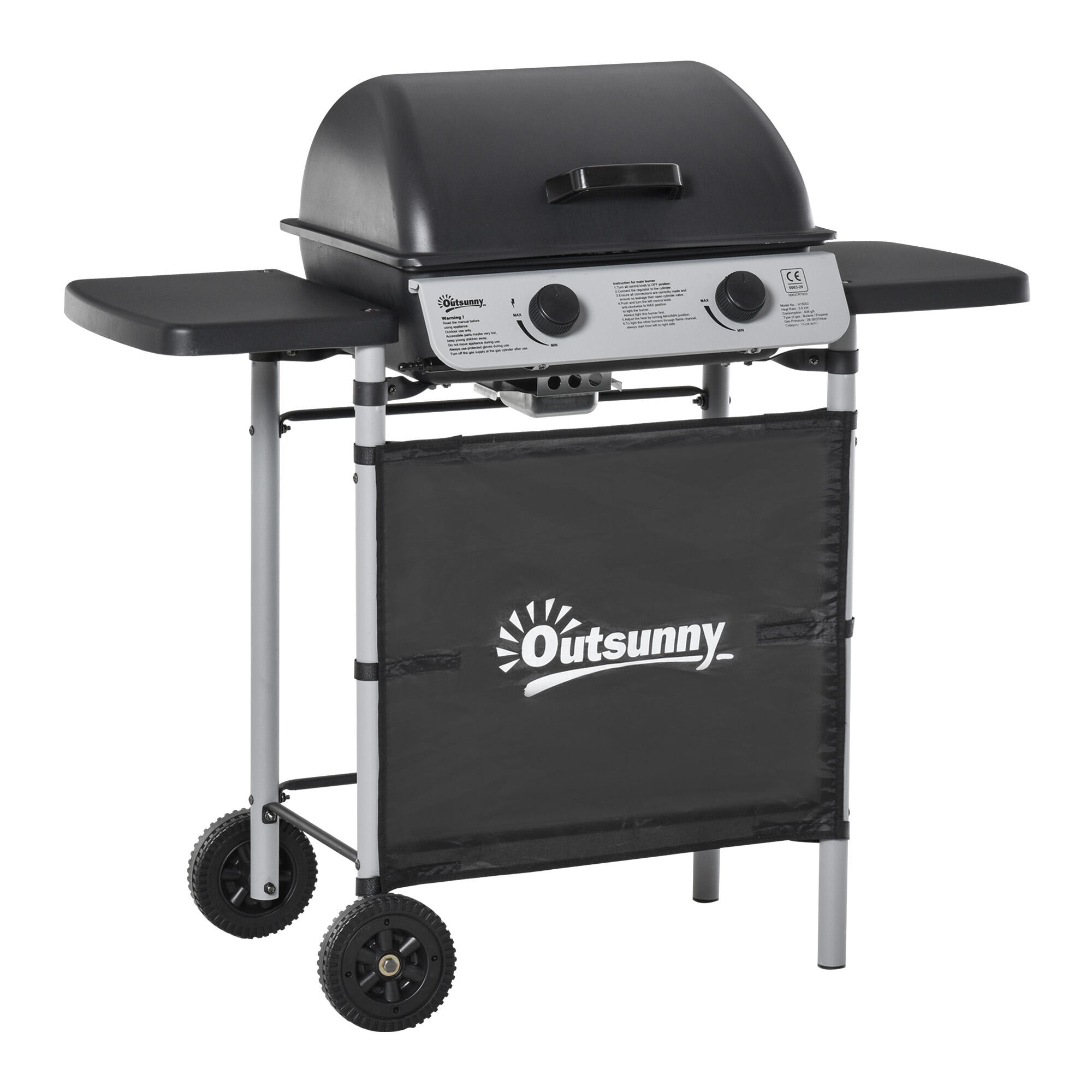 OUTSUNNY Outsunny Barbecue a Gas in Acciaio 2 Fuochi da 2.8kW con Coperchio Mensole Ruote