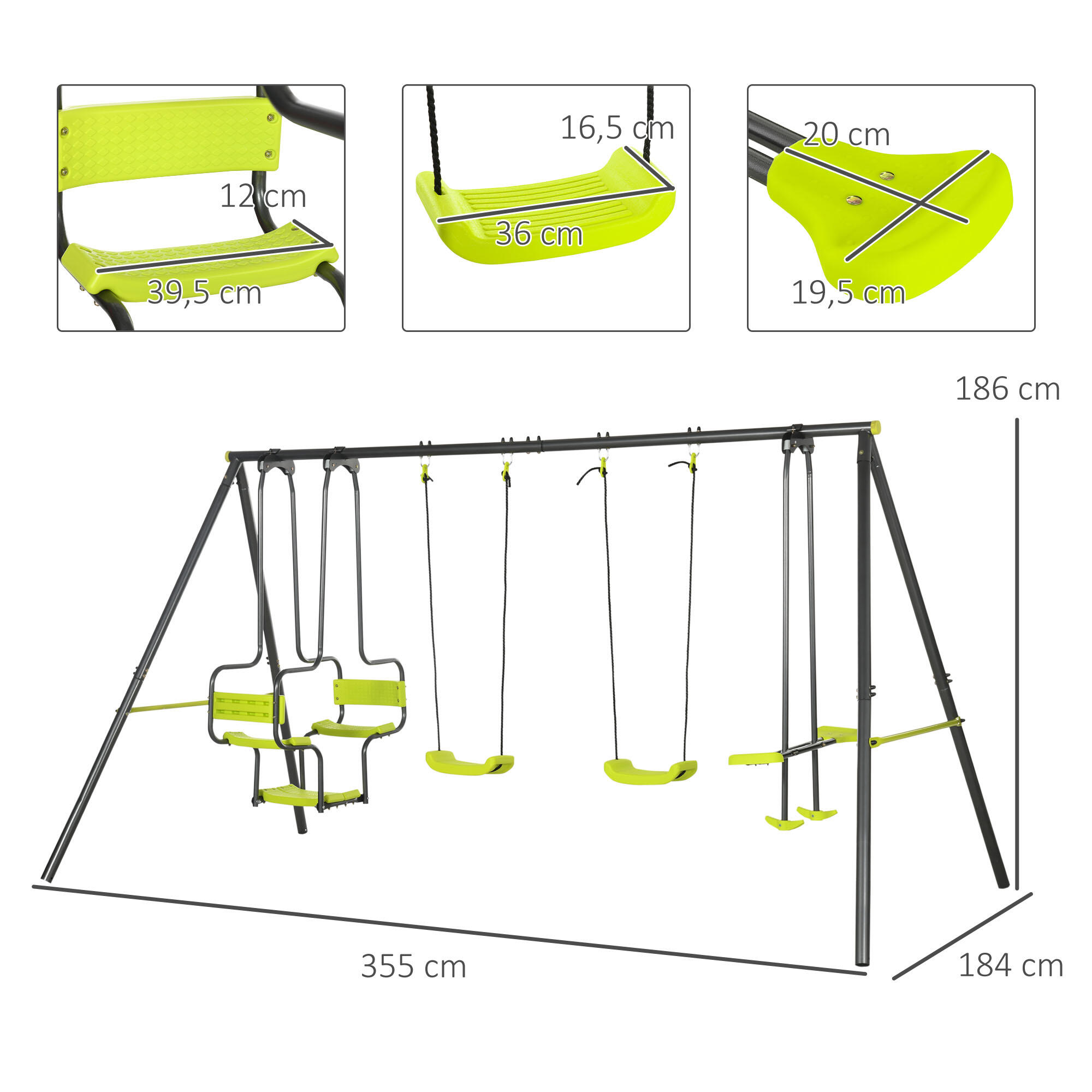 Conjunto de baloiços 355x184x186 cm verde Outsunny 3/7
