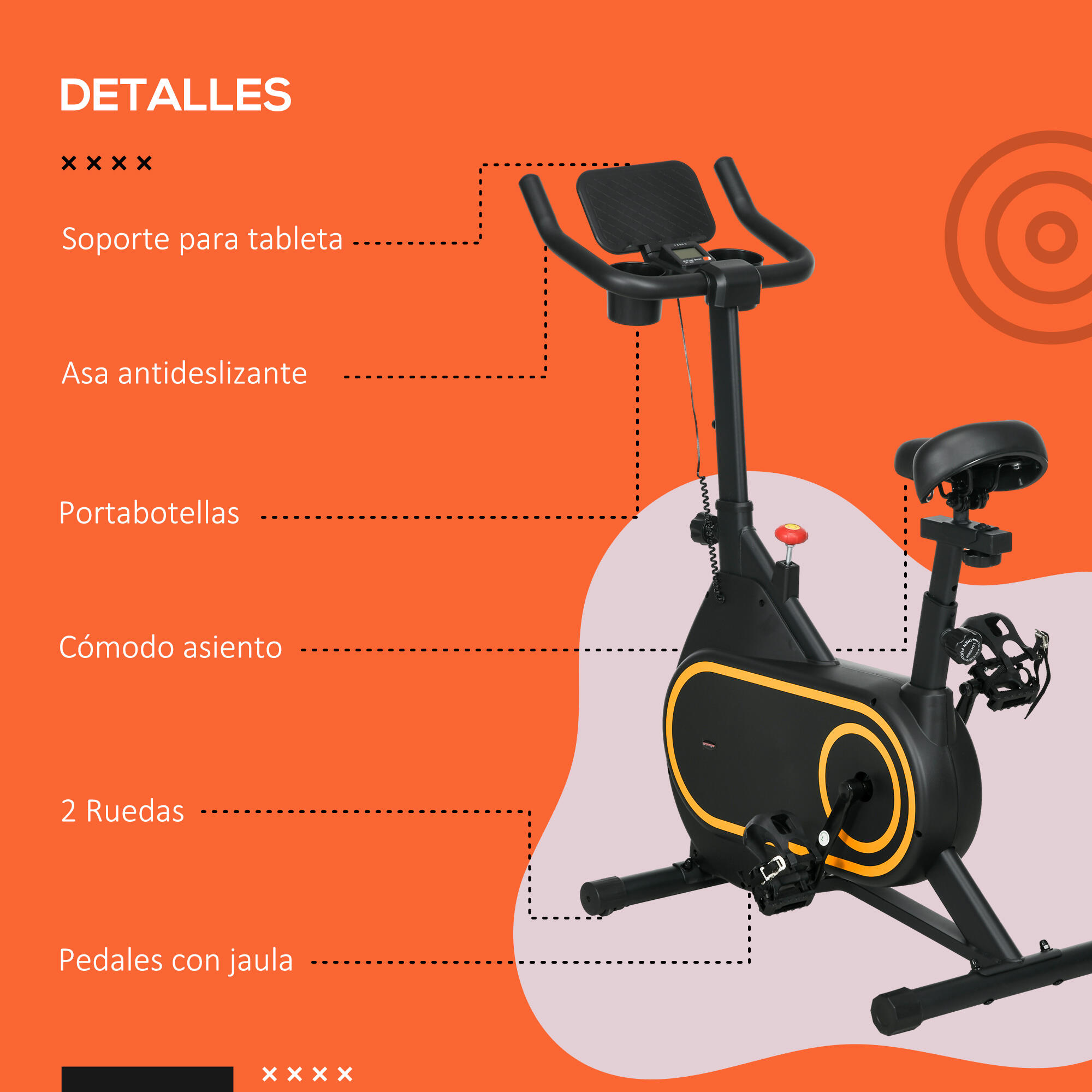 Bicicleta Estática SPORTNOW 93x48.5x112 cm Negro 4/8