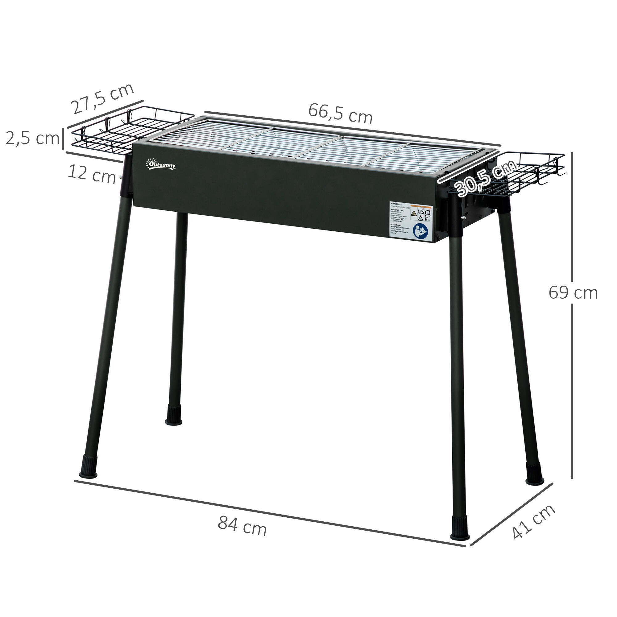 Barbecue a carvão 77x30x70 cm preto Outsunny 3/7