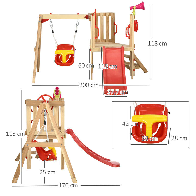 Columpio Tobogán Infantil Outsunny 170x200x118 cm Rojo