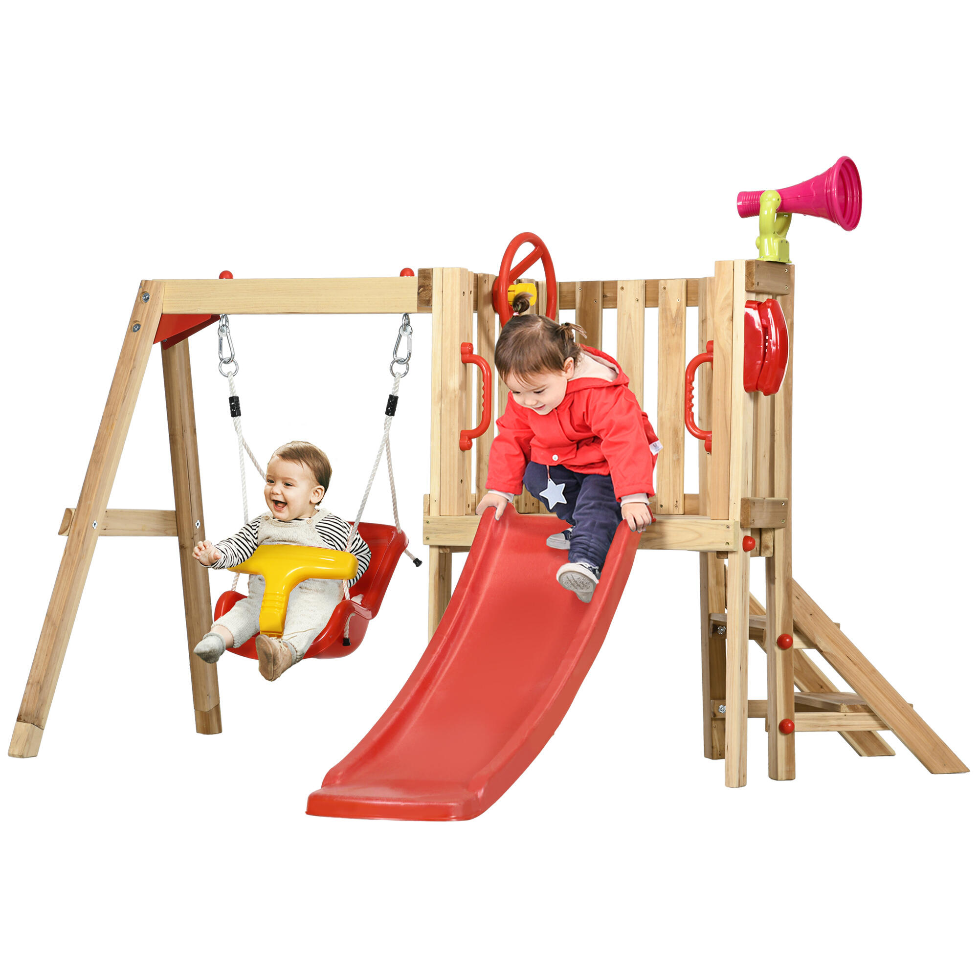 OUTSUNNY Parque infantil madeira vermelho Outsunny