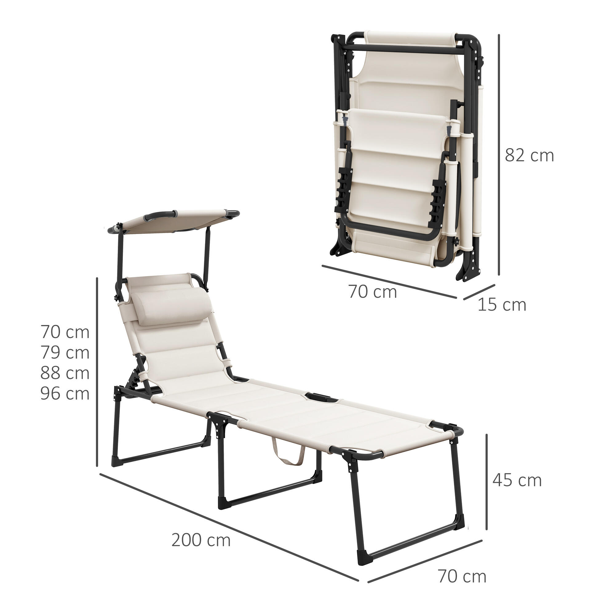 Tumbona Plegable Outsunny 70x200x45 cm Crema 3/7