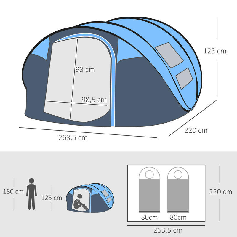 Tenda de campismo azul e cinza Outsunny