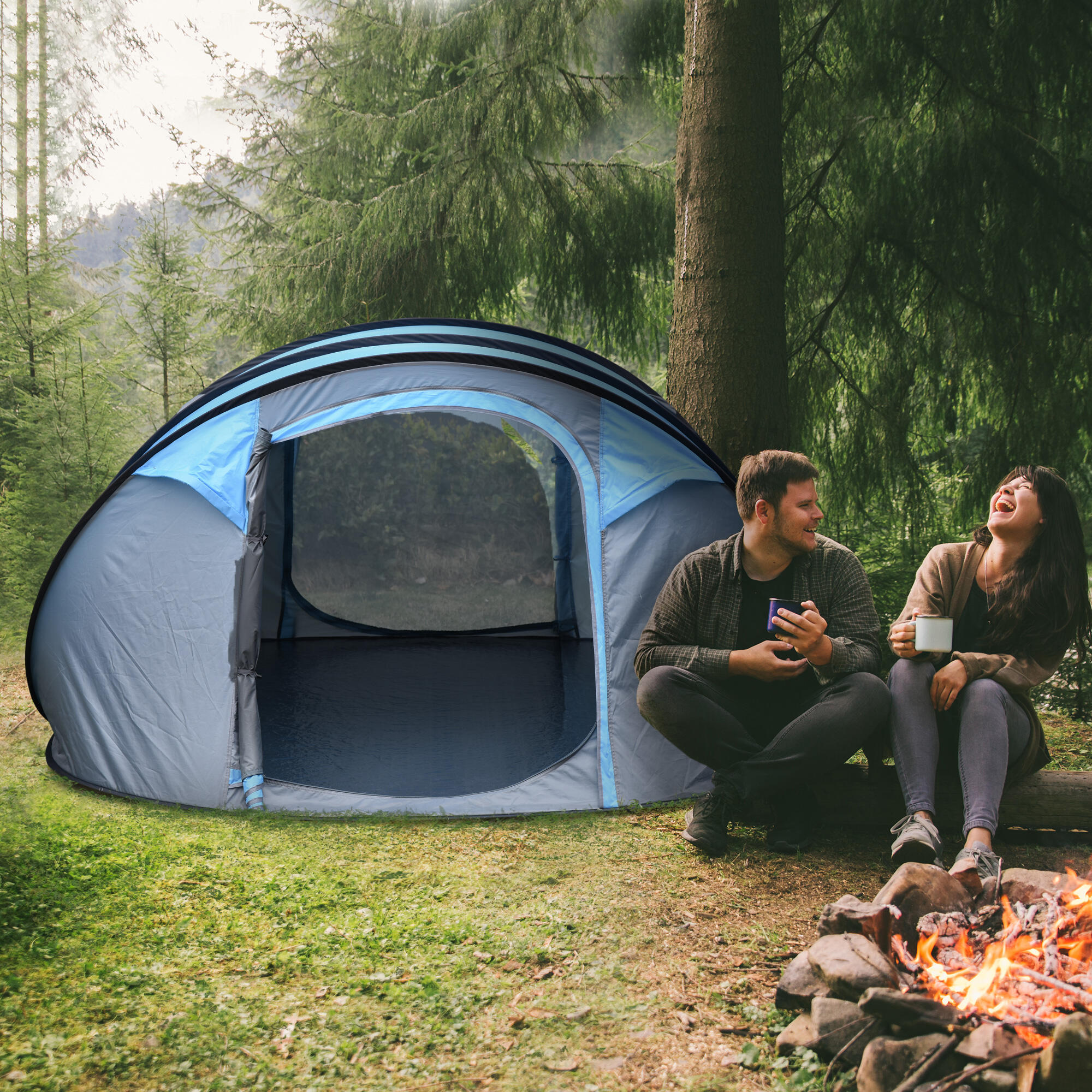 Tienda de Campaña Outsunny 263.5x220x123 cm Azul 2/7