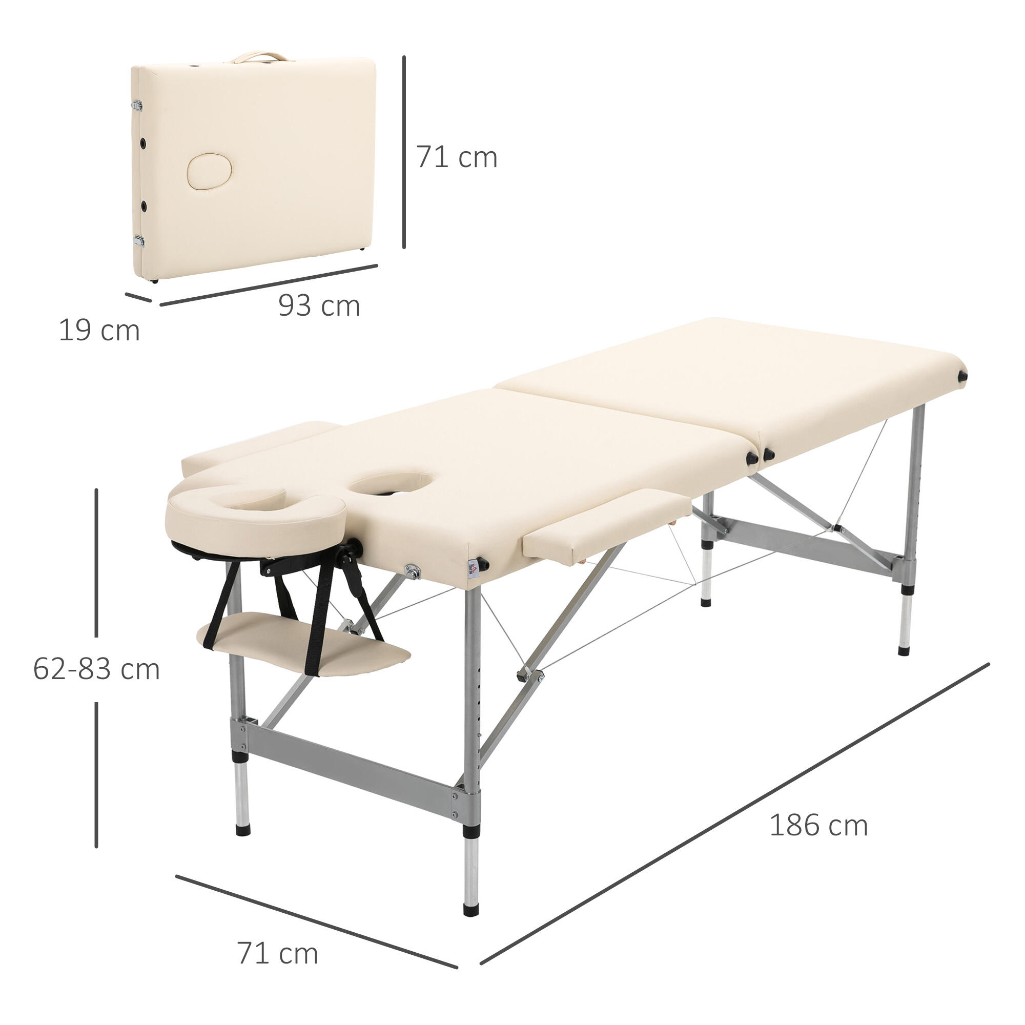 Marquesa Dobrável HOMCOM 186x71x62-83cm Bege 3/7