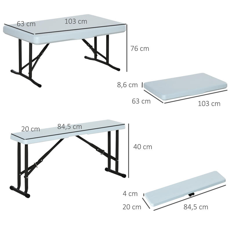 Mesa y Bancos Outsunny 103x63x76 cm Blanco