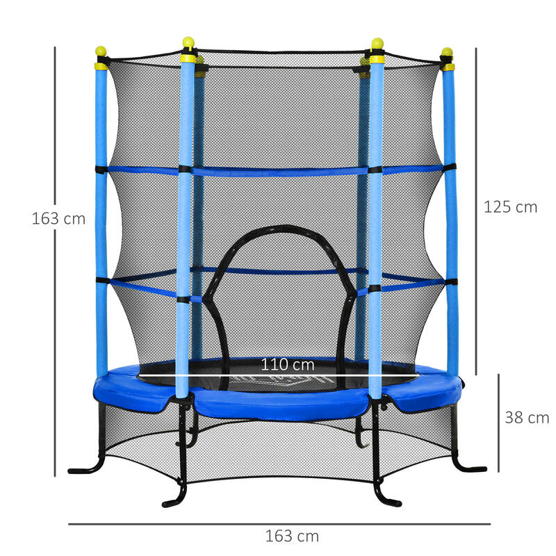 Trampolim para crianças HOMCOM 163x163x163 cm azul