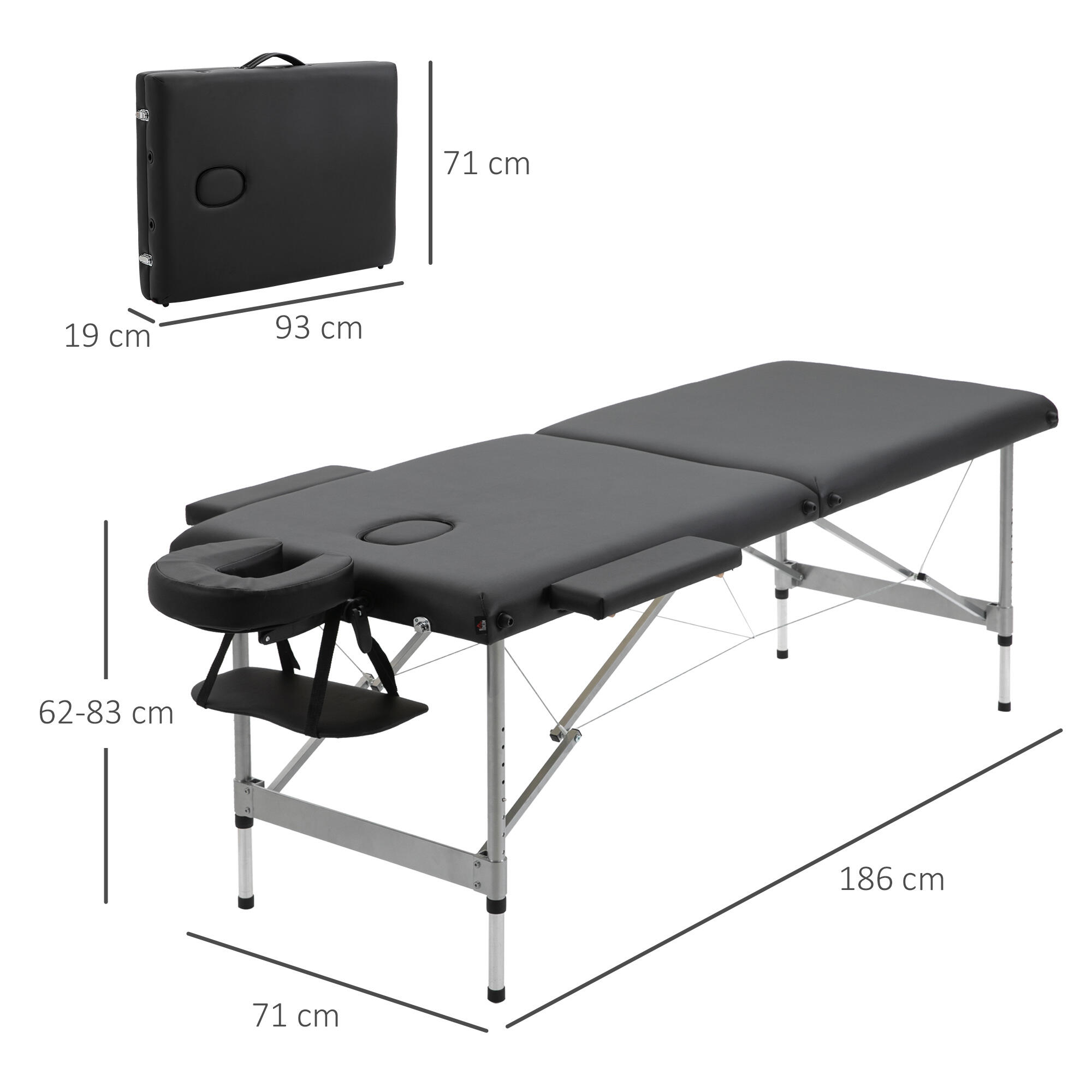 Marquesa Dobrável HOMCOM 186x71x62-83cm Preto 3/6