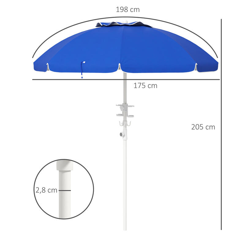 Sombrilla de Playa Outsunny 175x175x205 cm Azul