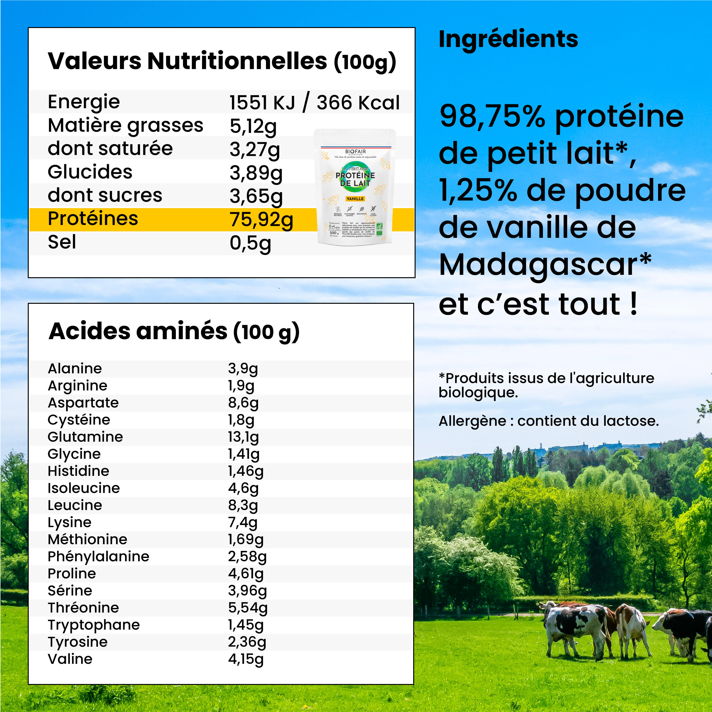 La véritable protéine de lait bio Vanille | 500g 3/6