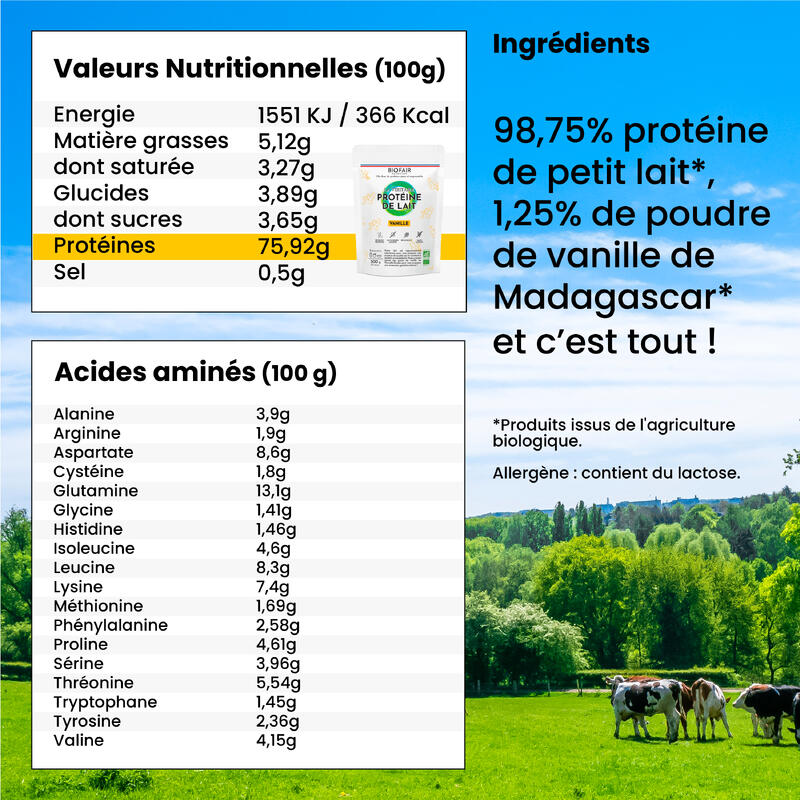 La véritable protéine de lait bio Vanille | 500g