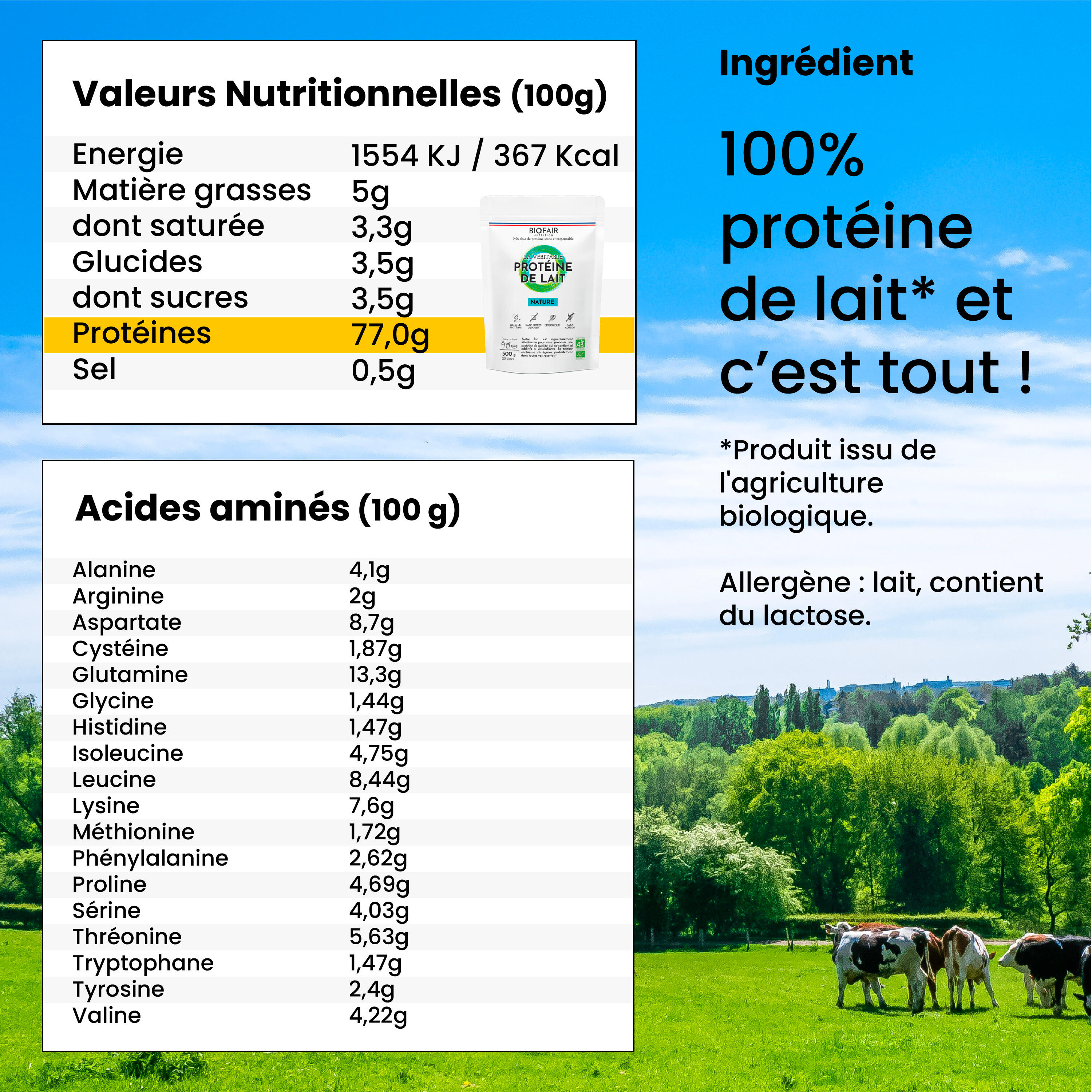 La véritable protéine de lait bio Nature | 500g 3/5