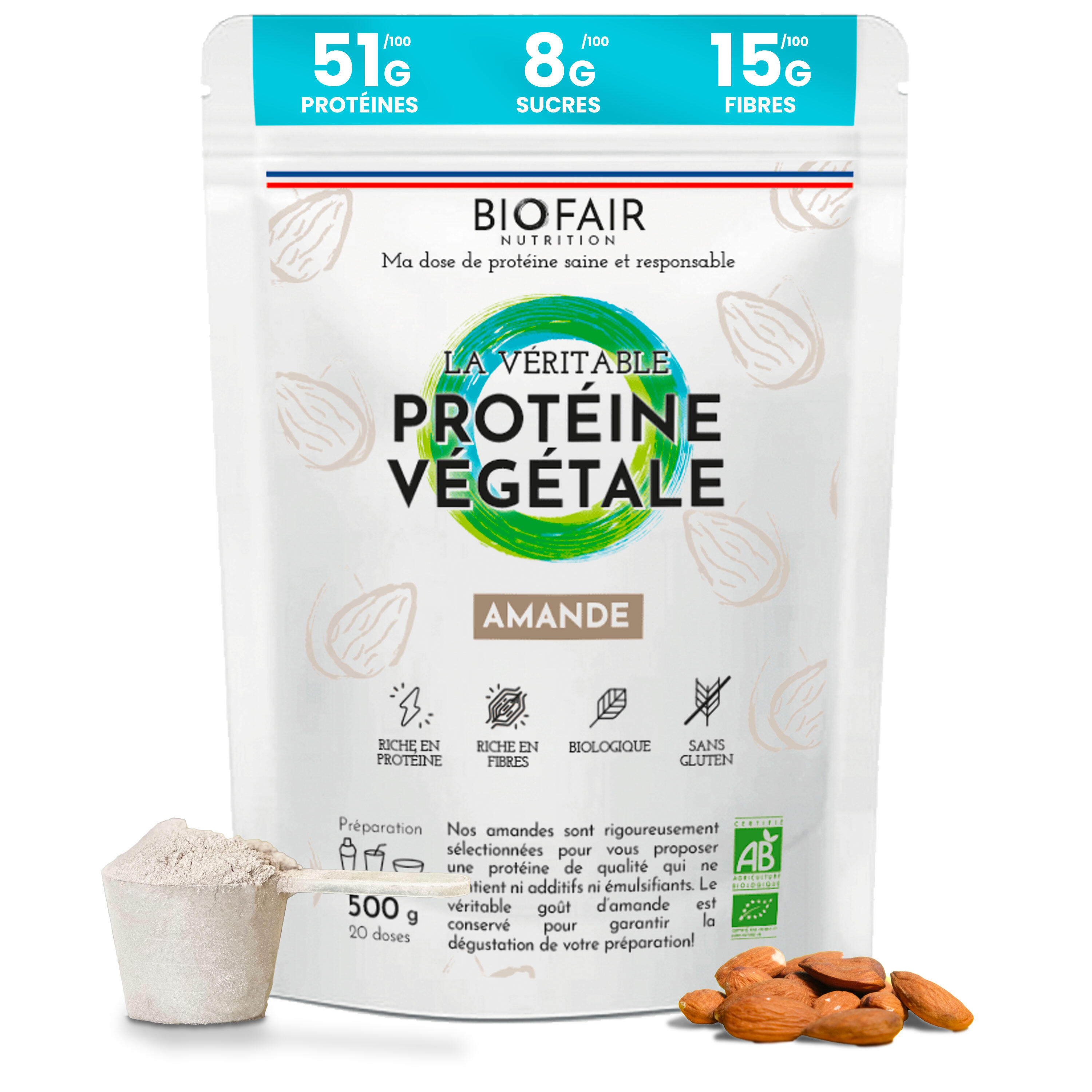Biofair Nutrition - La Véritable Protéine Végétale Bio - Amande | 500g - Protéines Végétales - 500 G - Decathlon